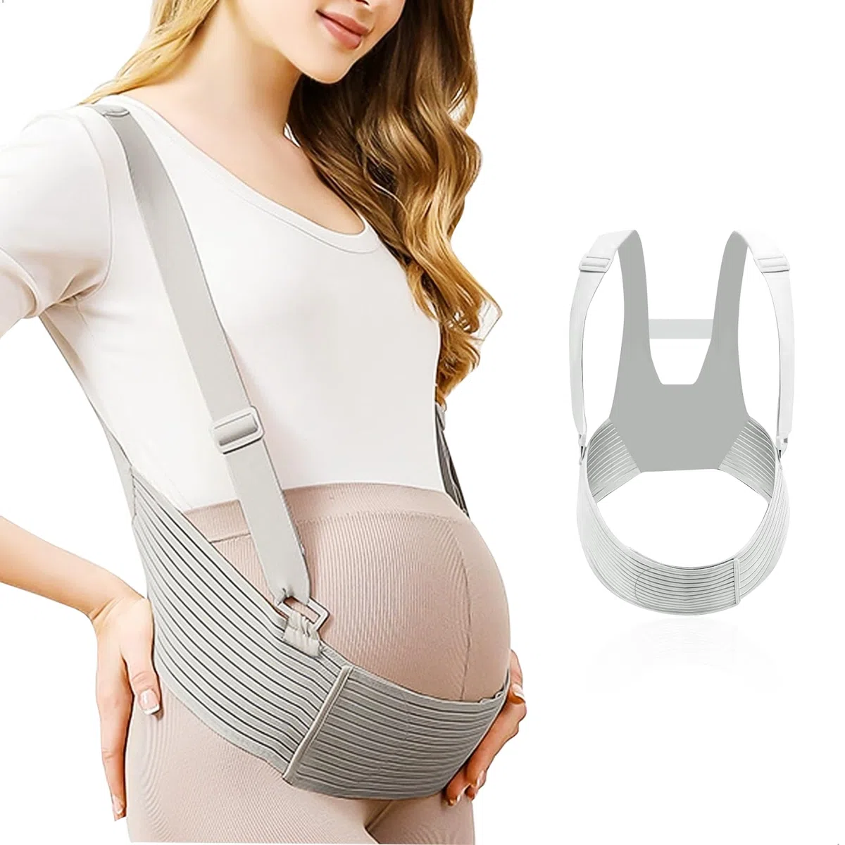 Ceinture Grossesse Femme Enceinte,Ceinture Femme Enceinte avec Bretelles Réglables,Ceinture de Grossesse pour Grossesse Moyenne à Avancée avec Tour de Taille de 110 à 125 CM,Gris