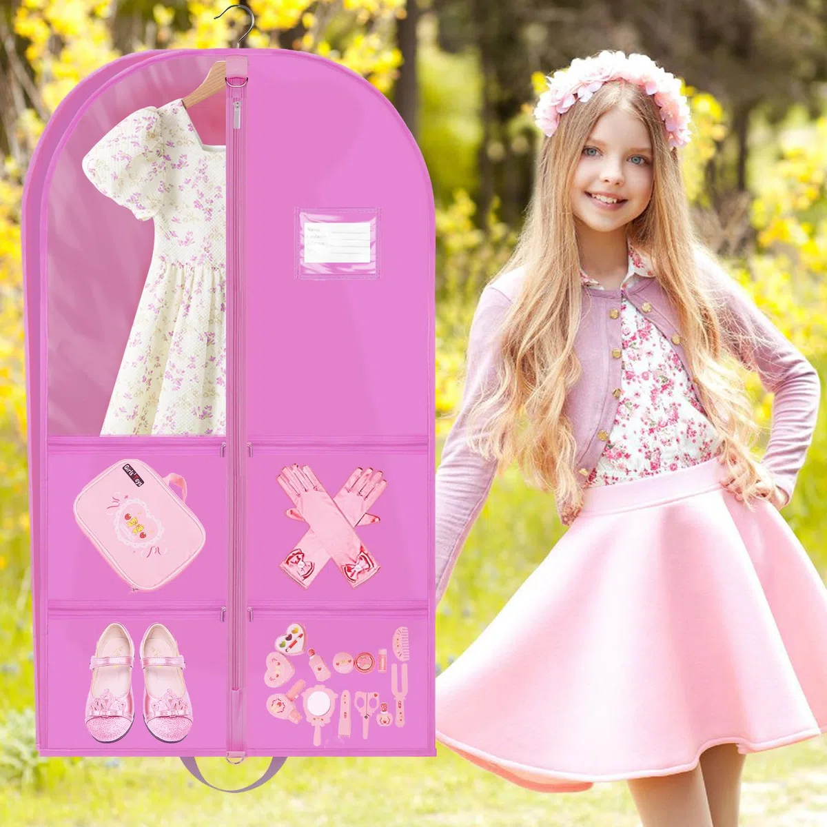 40" Sac de Costume pour Filles avec Gousset/Poches/Poignées, Pliable Housses de Vêtements de Costume de Danse, Anti Poussière Etanche Housses de Protection pour Compétitions Voyage Récitaux Concours