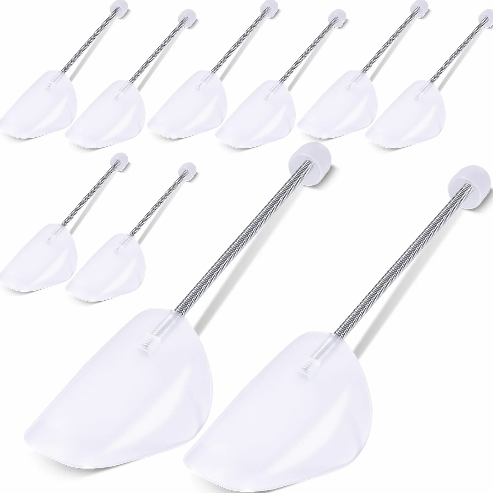 MOYKSRR Lot de 5 Paires Embauchoirs en Plastique, D'embauchoirs en Plastique à Longueur Réglable, Embauchoirs Chaussures avec Ressort Spirale, Taille Adaptable 39-47, Transparent