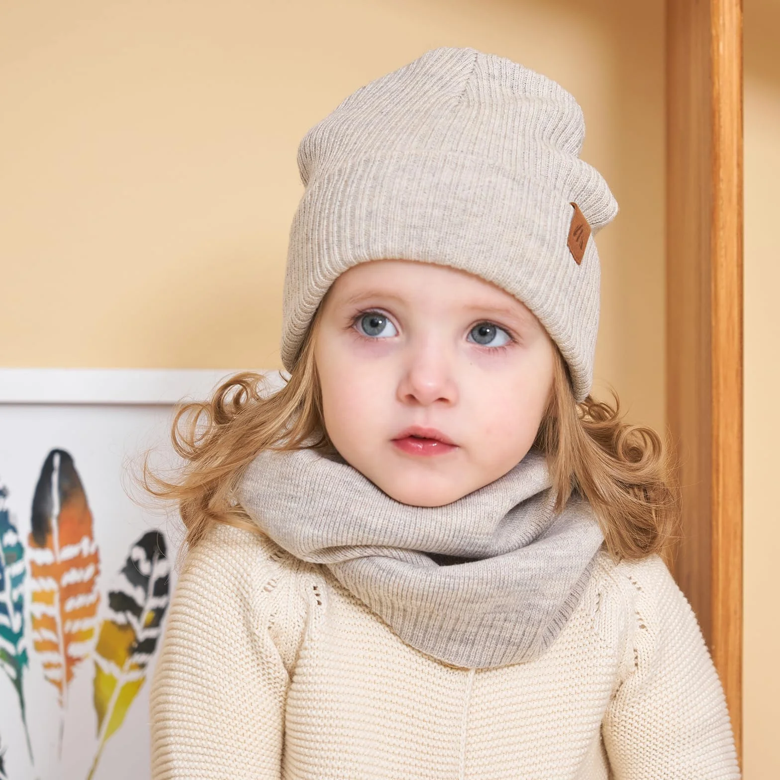 Bonnet Bebe Garçon Doux et Souple Ensemble Bonnet Echarpe Garcon Chaud Bonnet Enfant Hiver Bonne Elasticité Bonnet Bebe