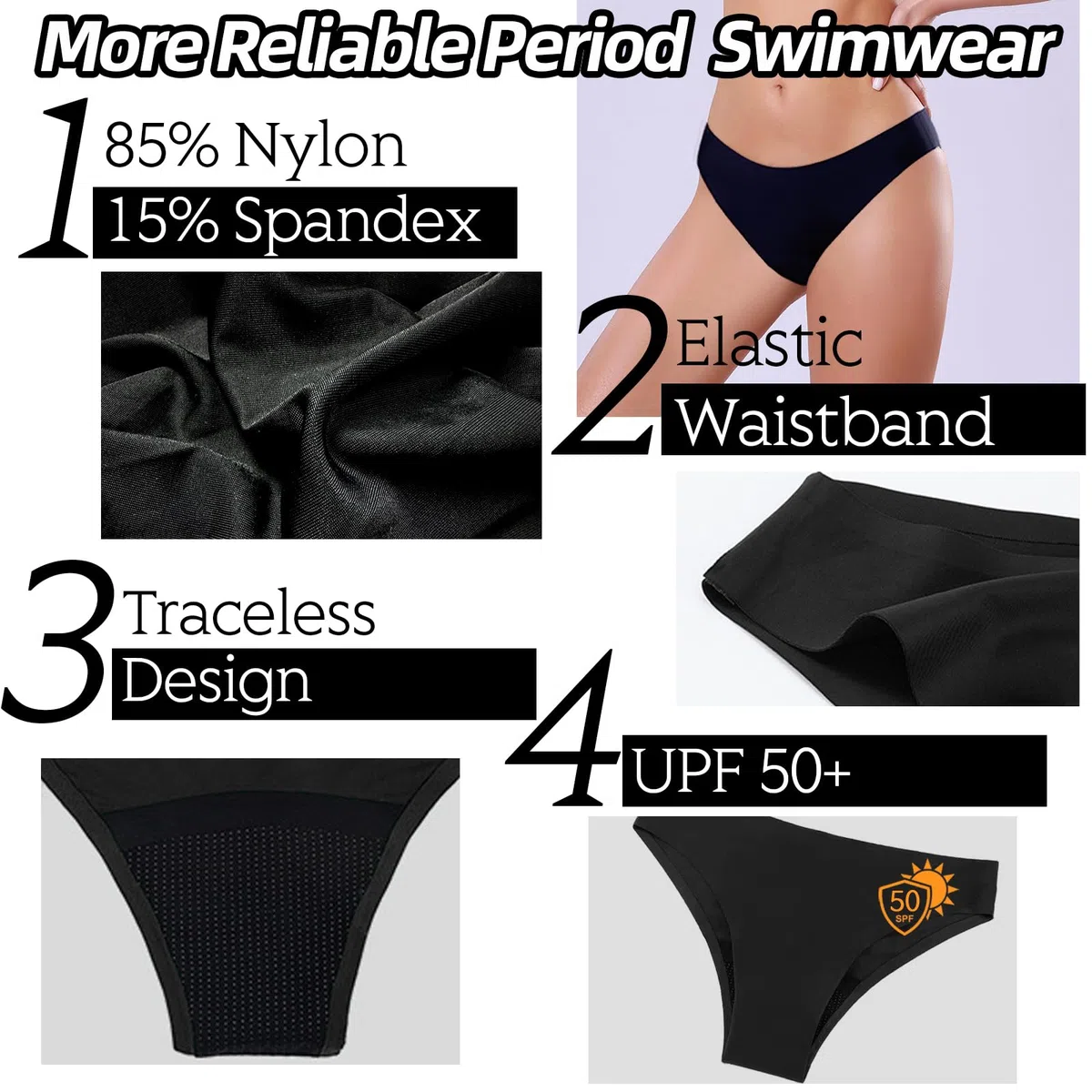 Pantalon de natation menstruel pour femmes, 4 plis, anti-fuite, sans traces, pour filles et adolescentes, super absorbant, séchage rapide, pour la plage et la piscine