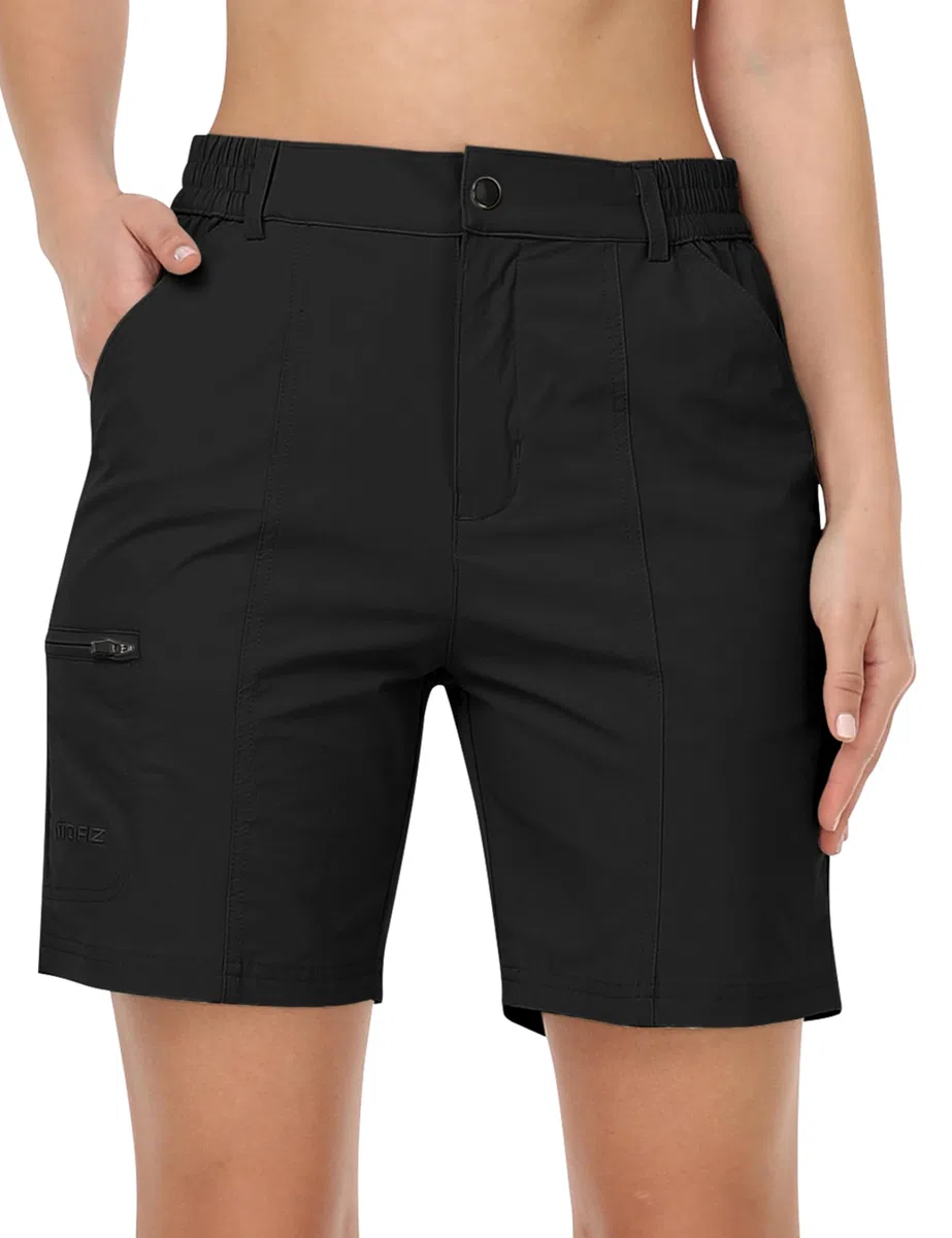 Short Cargo Femme Bermuda Short Taille Haute Sport Outdoor Short pour Randonnée Golf Entraînement avec Poche zippée