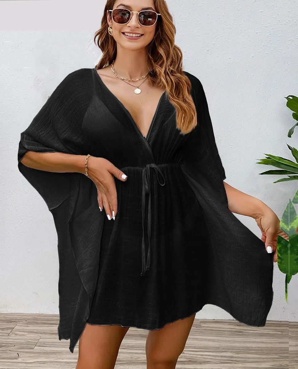 Robe de Plage Femme Été Cache Maillot de Bain V-Cou Bikini Cover Up Élastique Couvrir Kimono Tunique Plage Transparente à Cache Cover Up Mode Vêtement de Plage