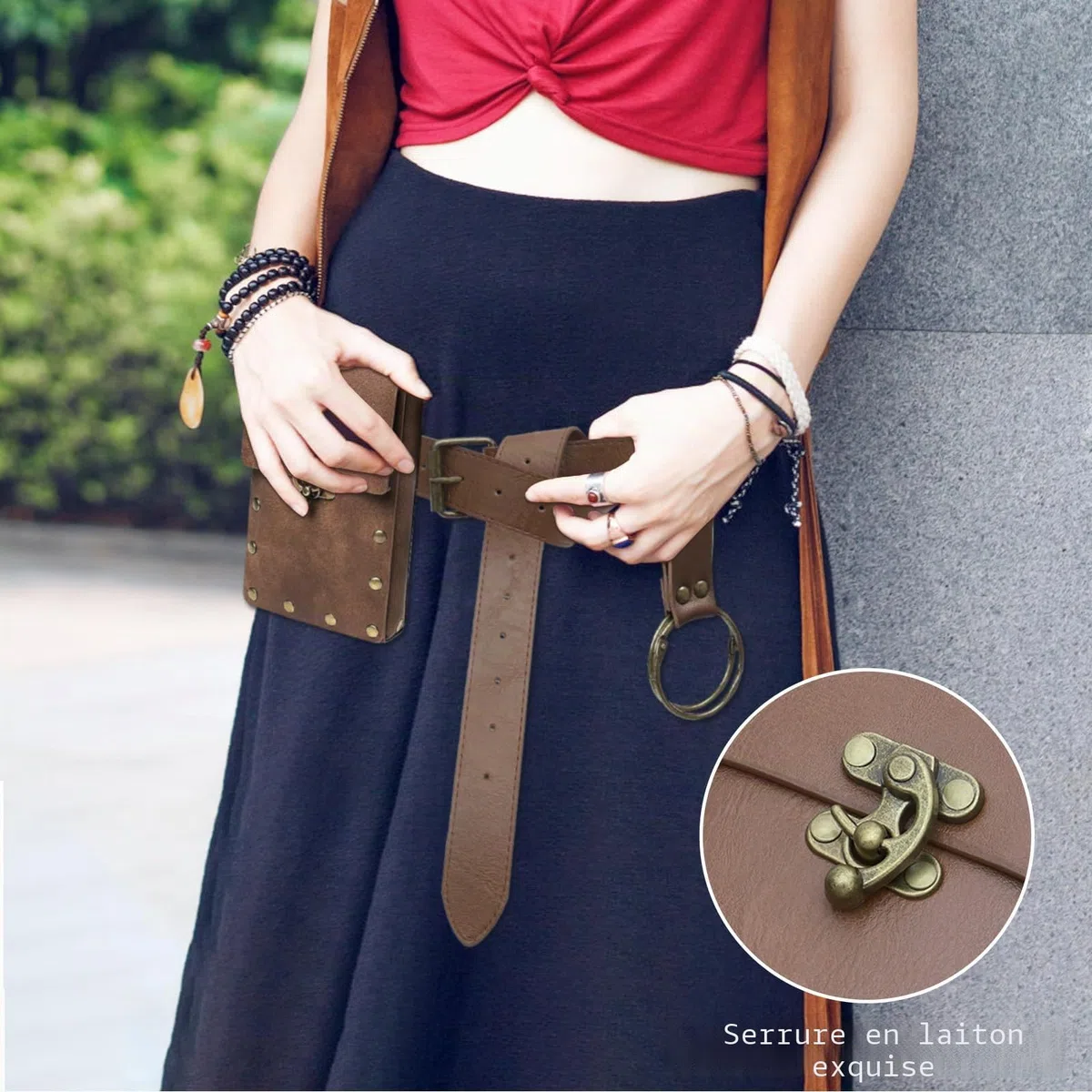 HENGBIRD Ceinture médiévale pour femme, sac de ceinture en cuir pour femme, sac en cuir médiéval, accessoire de ceinture médiéval pour femme, adapté pour le cosplay de la Renaissance, brun