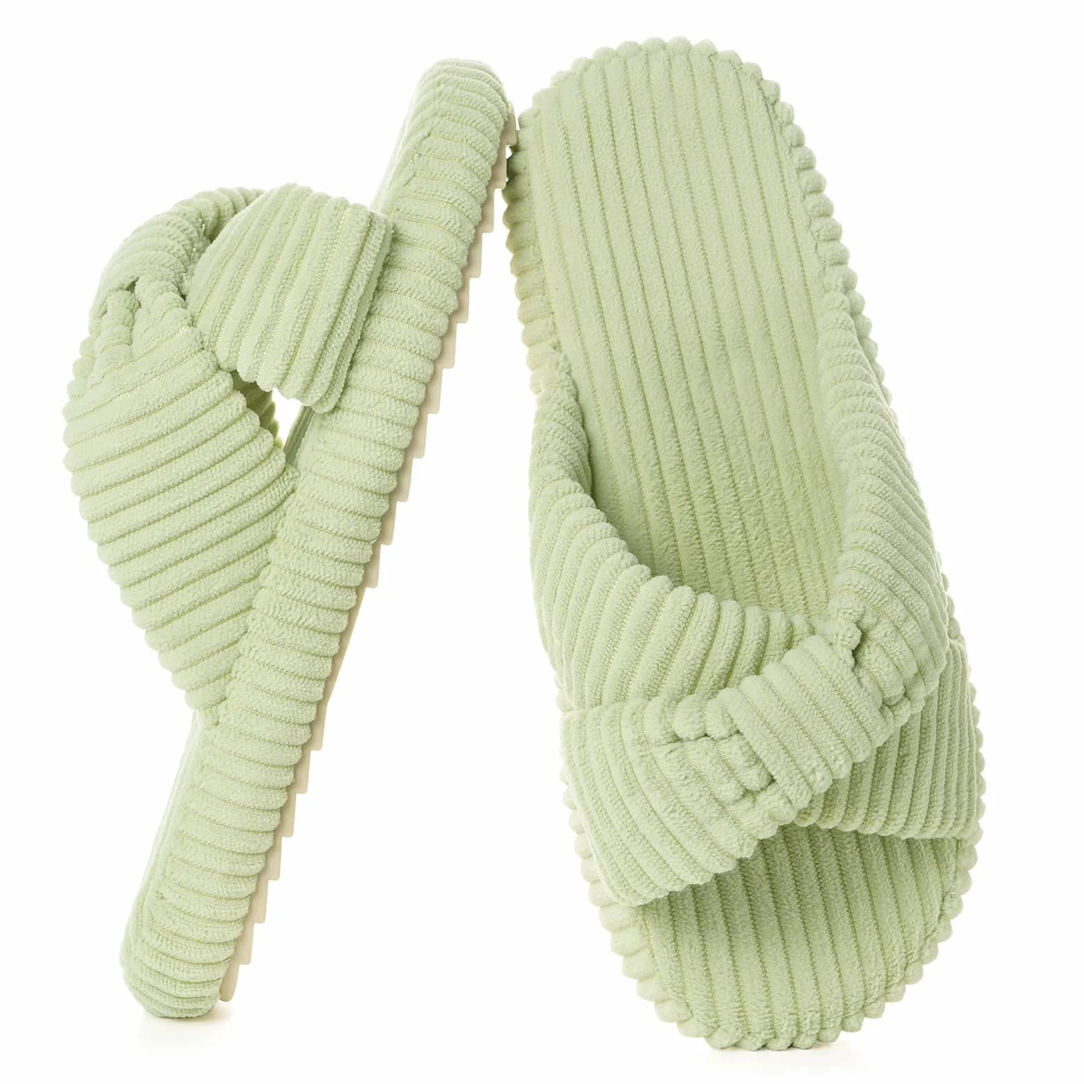 Eagsouni Pantoufles Femme Large Mousse à Mémoire Chaussons Confortable Cord Bandes Croisées Bout Ouvert Chaussures Antidérapantes Slippers