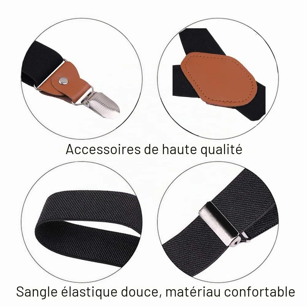 Bretelles avec nœud papillon pour hommes et femmes - Bretelles larges élastiques très résistantes - 4 clips métalliques solides réglables