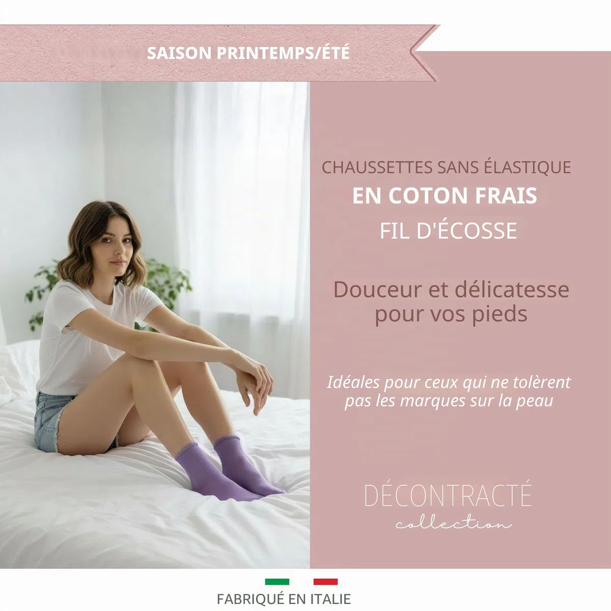 Chaussettes Femme Coton Sans Élastique Chaussettes Femme Courtes made in italy (FR/ES, Alpha/lettres, Taille unique, Taille normale, Taille normale, 520-3 paires blanches)
