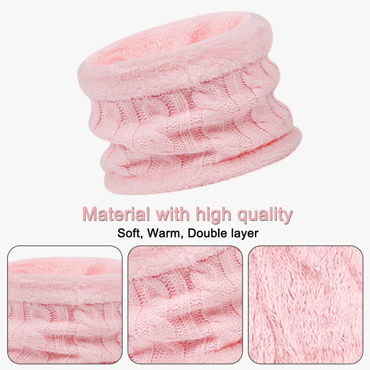 Enwokran Enfant Hiver Bonnet Echarpe Gants Ensemble, 3PCS Polaire Snood Bonnet Chapeau avec Pom Détachable Tricoté Tour de Cou Chaud avec Doublure Gants pour Fille Garçon 2-6 ans