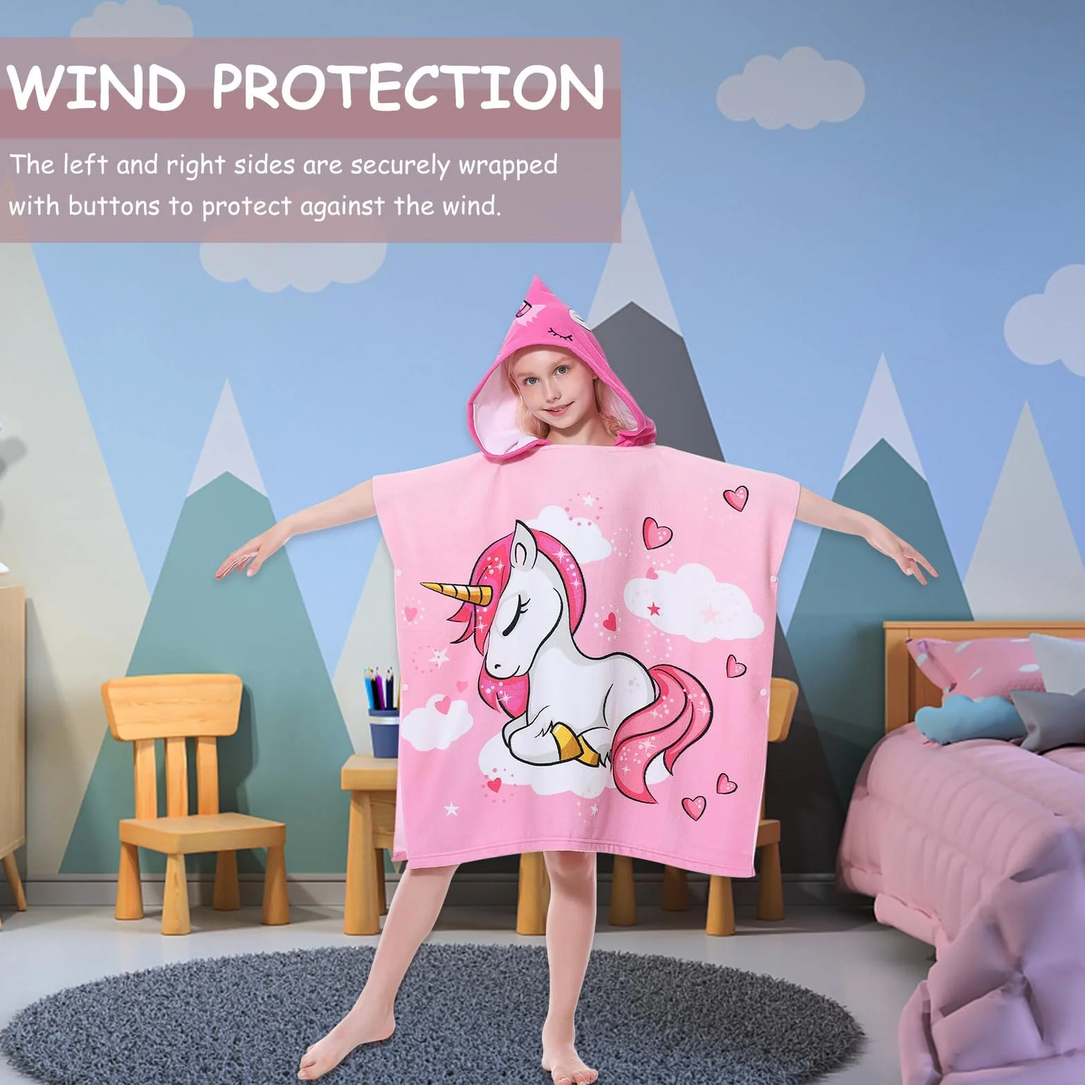 Mokani Poncho de Bain Enfant, Microfibre Ultra Doux et Absorbant Peignoir de Bain Enfant pour Salle de Bain Piscine Plage, Serviette de Plage Enfant Cape de Bain à Capuche pour Filles Garçons 6-14 Ans