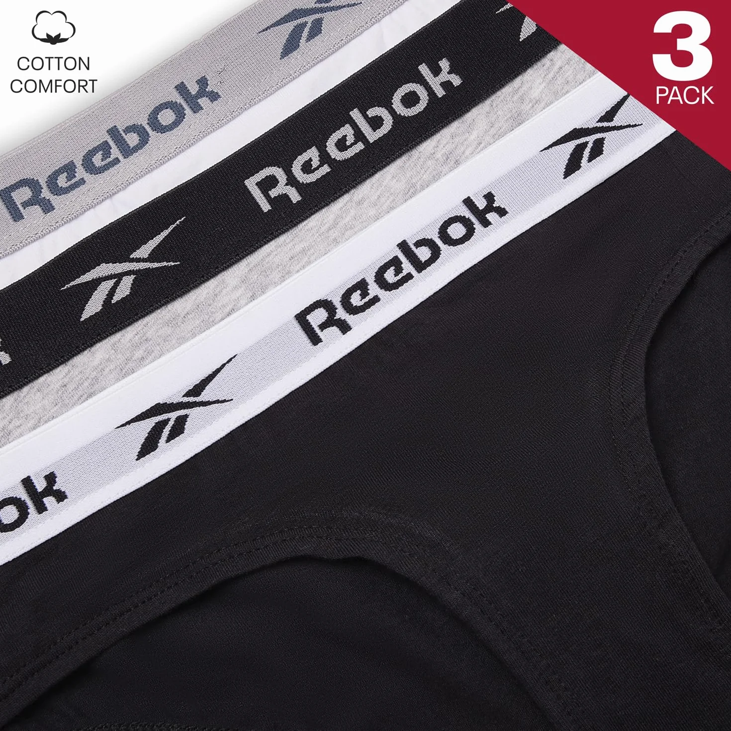 Reebok Reebok Carina Lot de 3 Slips pour Femme Noir/Blanc/Gris Chiné Couche de Base inférieure Femme (Lot de 3)