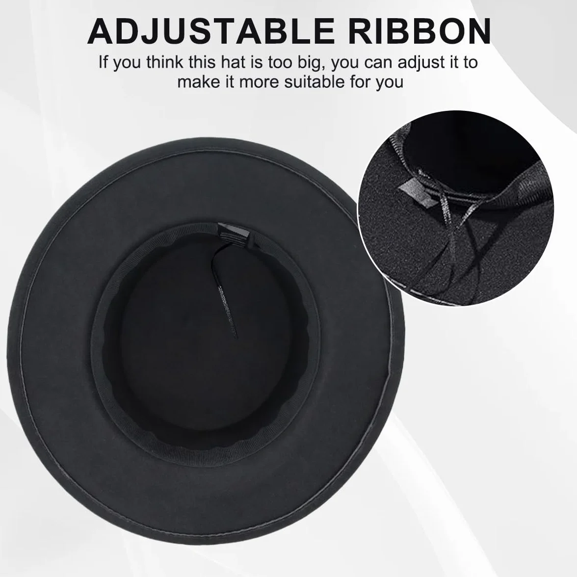 Chapeau Classique Noir Plat Bord Fedora Panama en Feutre - Église Derby à Tarte de Porc Jazz avec Ceinture pour Femmes Hommes