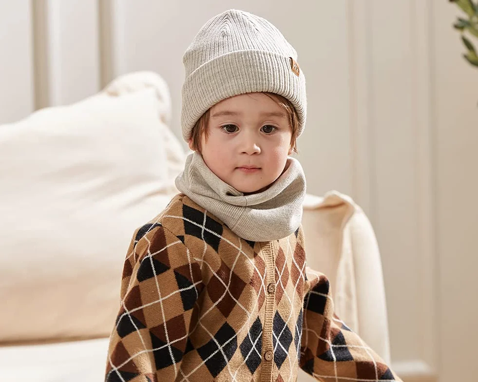 Bonnet Bebe Garçon Doux et Souple Ensemble Bonnet Echarpe Garcon Chaud Bonnet Enfant Hiver Bonne Elasticité Bonnet Bebe