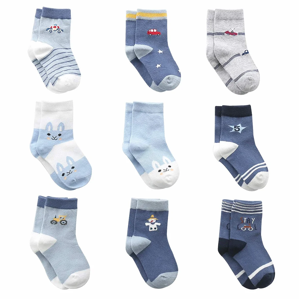 Coton Bébé garçon Chaussettes Naissance, 9 Paires Mignon Chaussettes pour Bébé garçon