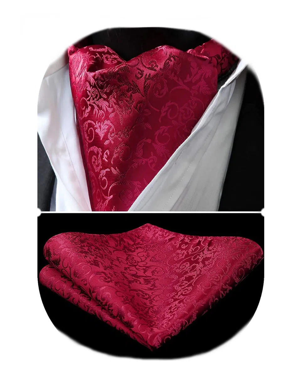 HISDERN Ascot Homme et Pochette Ensemble Paisley Fleuri Ascot pour Homme Élégant Foulard Homme Soie Mouchoir Cravate Ascot pour Formelle Mariage