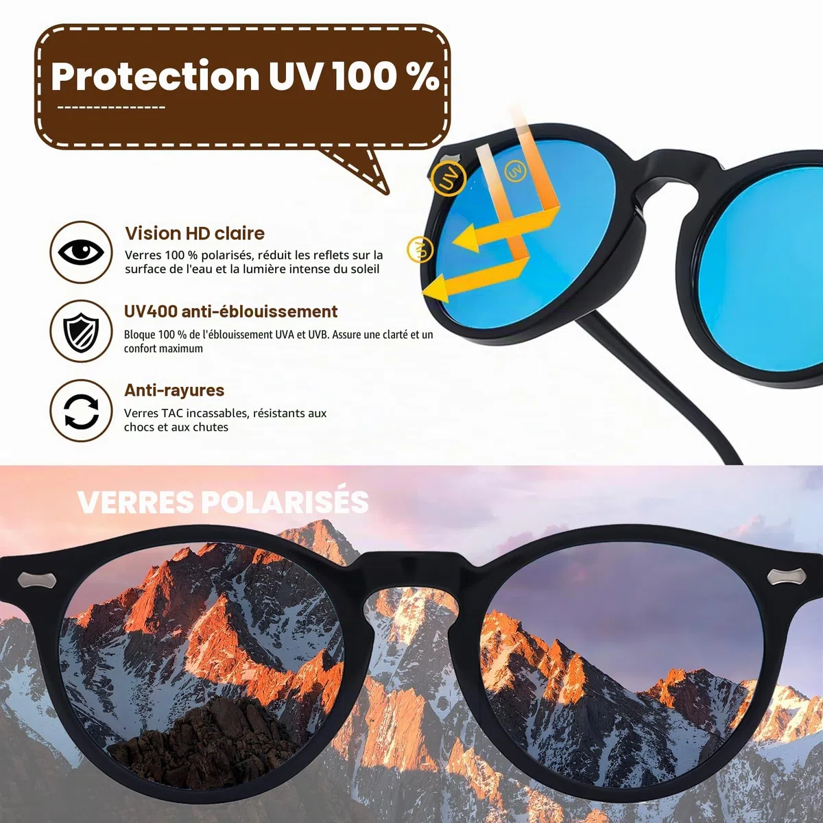 Lunette de soleil Enfant Fille Garçon - Polarisées Protection UV400 Rond Mode Monture Souple Lunettes Soleil Enfants pour 3 à 12 Ans