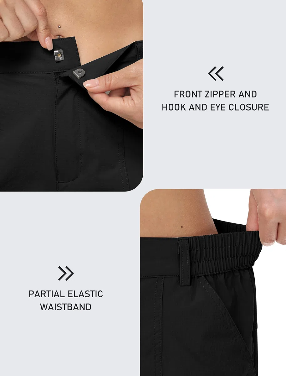 Short Cargo Femme Bermuda Short Taille Haute Sport Outdoor Short pour Randonnée Golf Entraînement avec Poche zippée