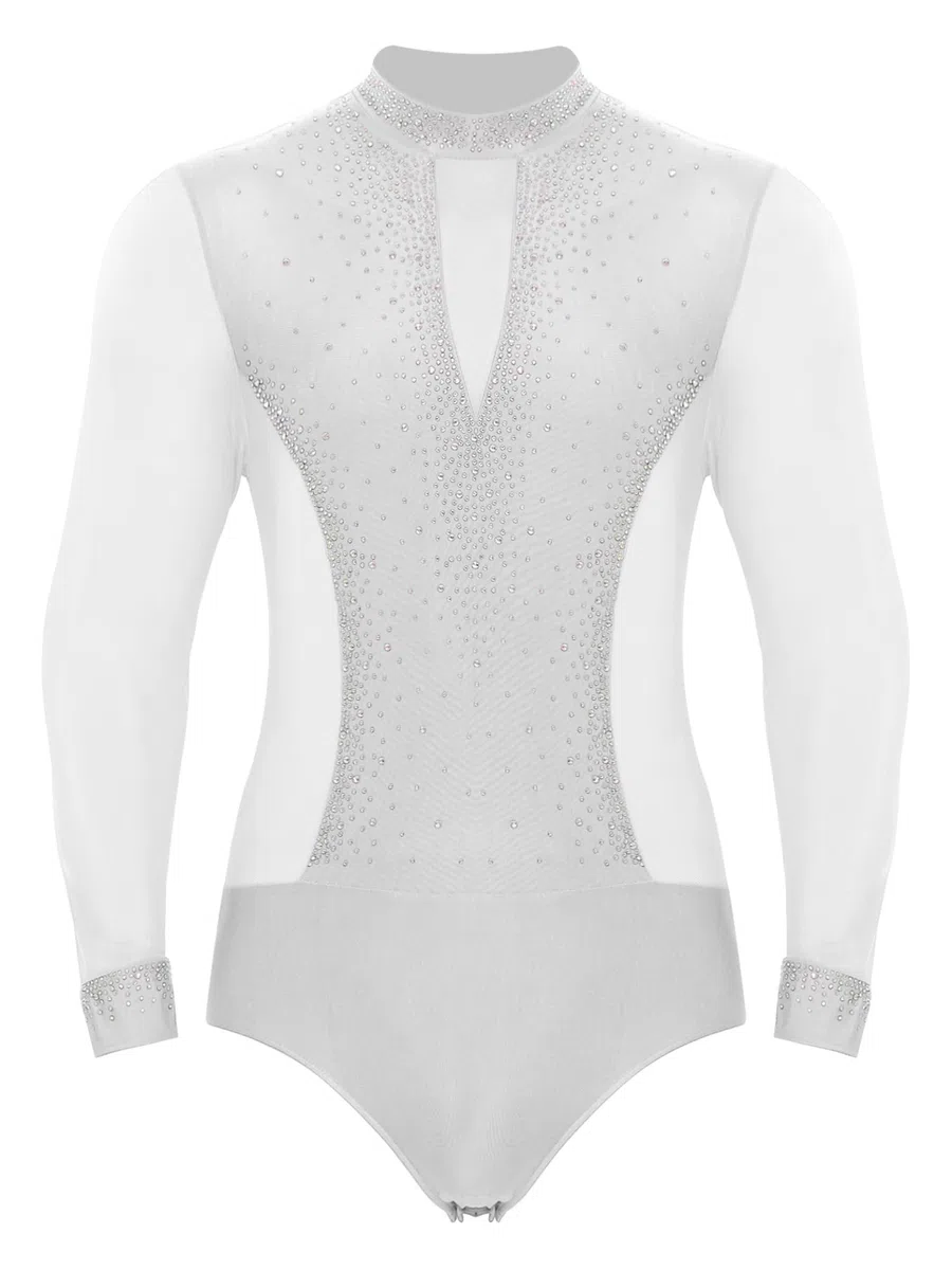 Jhaoyu Costume De Danse Latine Pour Hommes Manches Longues Combinaison De Danse Salon Body Haut À Paillettes Chemise