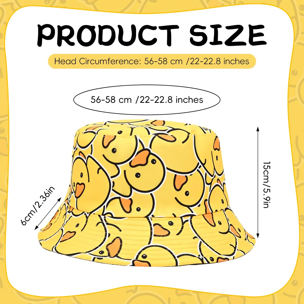 Bob Femme Réversible Motif Petit Canard Jaune, Bob Chapeau Pliable Été Unisexe, Chapeau Bob Femme Double Face pour Plage Voyage Festival Pêche Vacances Streetwear