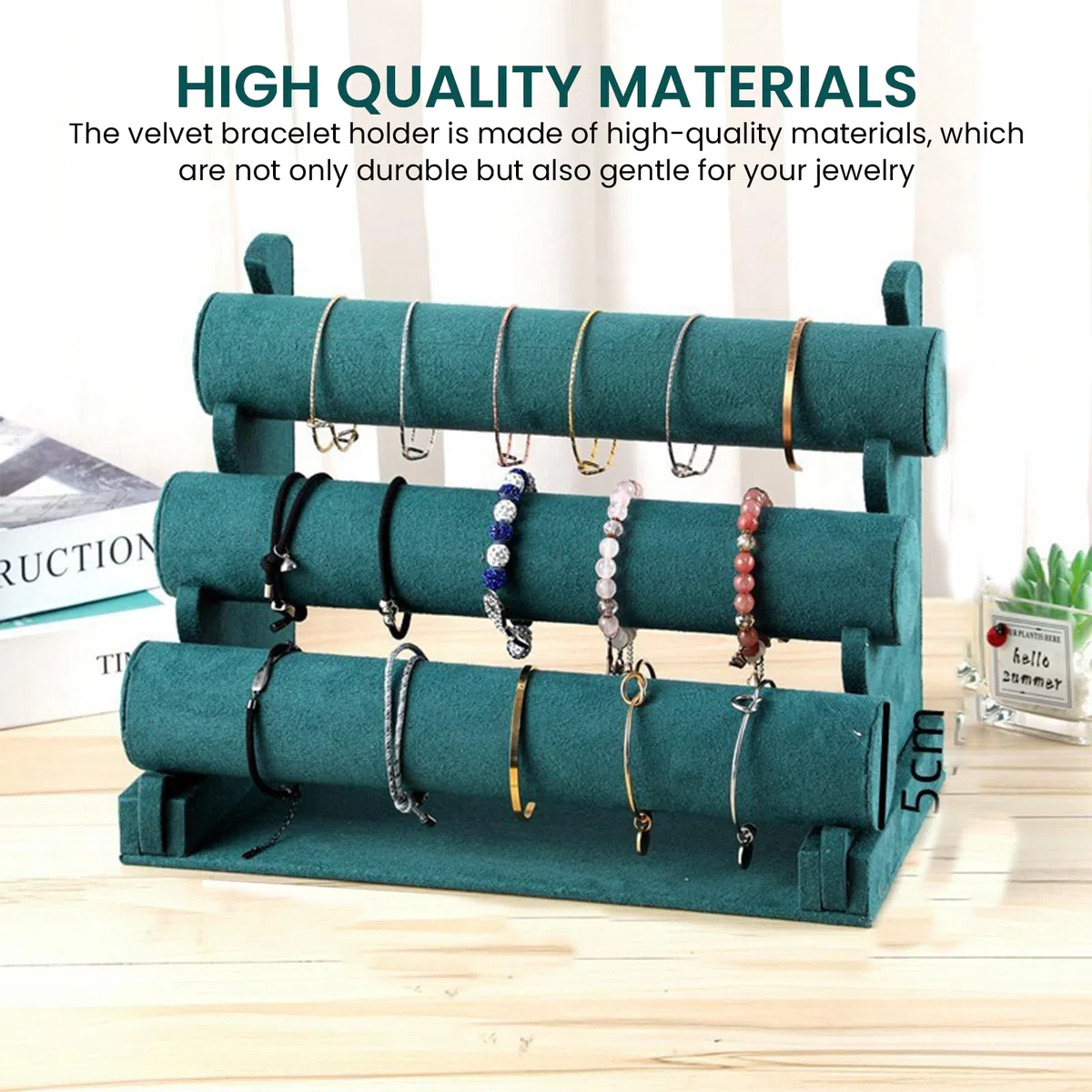 Présentoir à bracelets en velours à 3 étages amovible, présentoir à bijoux pour femme et fille, porte-bijoux en velours, porte-bijoux pour bracelet, collier et montre (vert)