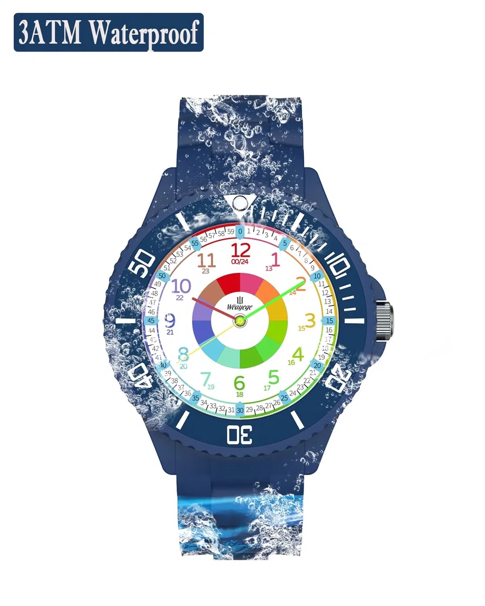 Montre Enfants,Garçon,Fille,Montre Bracelet Éducative pour Enfants,Montre Analogique la Lunette tournante avec Exercices,Facile d’Apprendre à Lire l’Heure,Montre pour Enfants de 5 à 18 Ans 3ATM