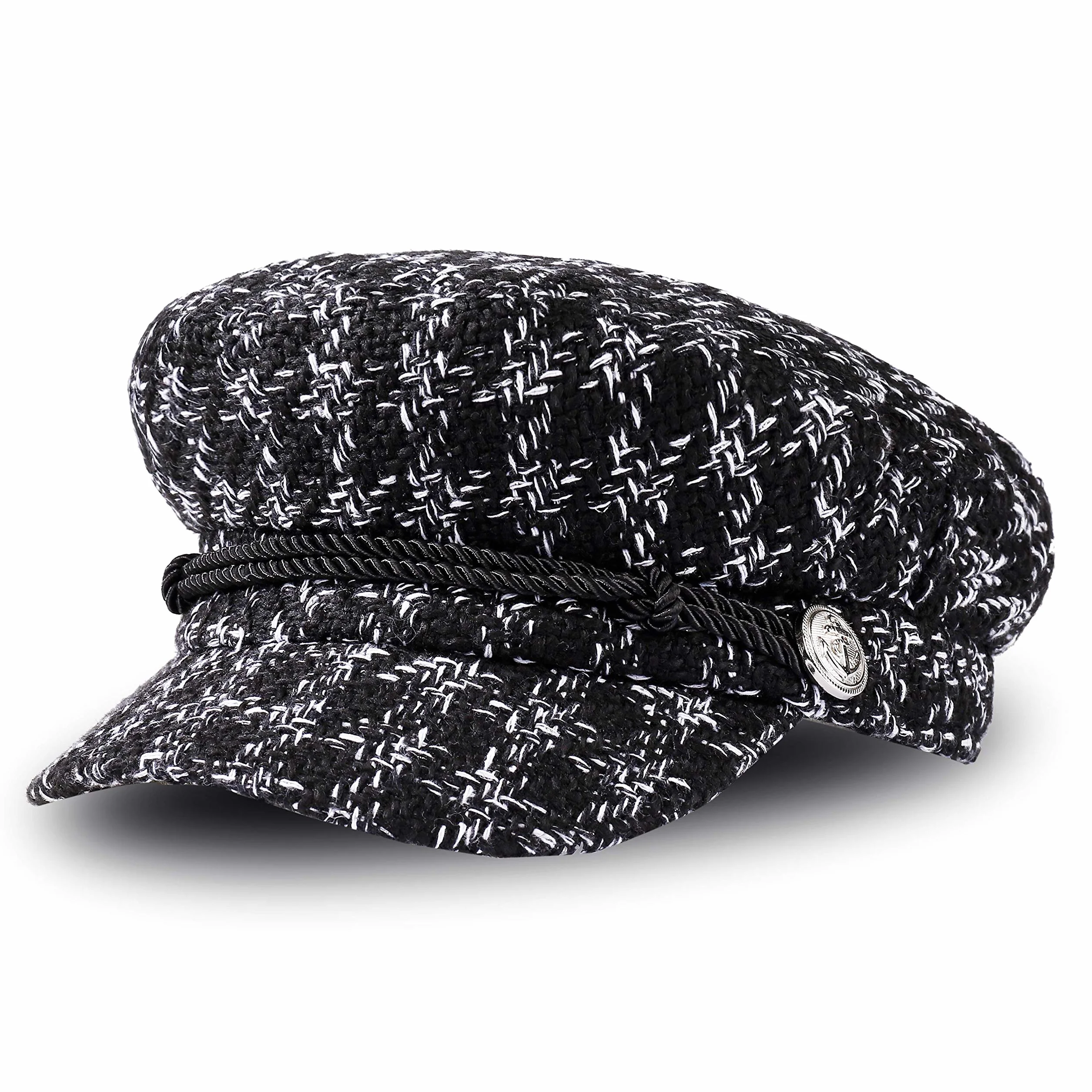 Béret Casquette Femme Mode Chapeaux Décontractée Rétro Élégant Chapeau Visière Casquette d'hiver pour Dame (M, 56-58cm), Noir, 1 Pièce