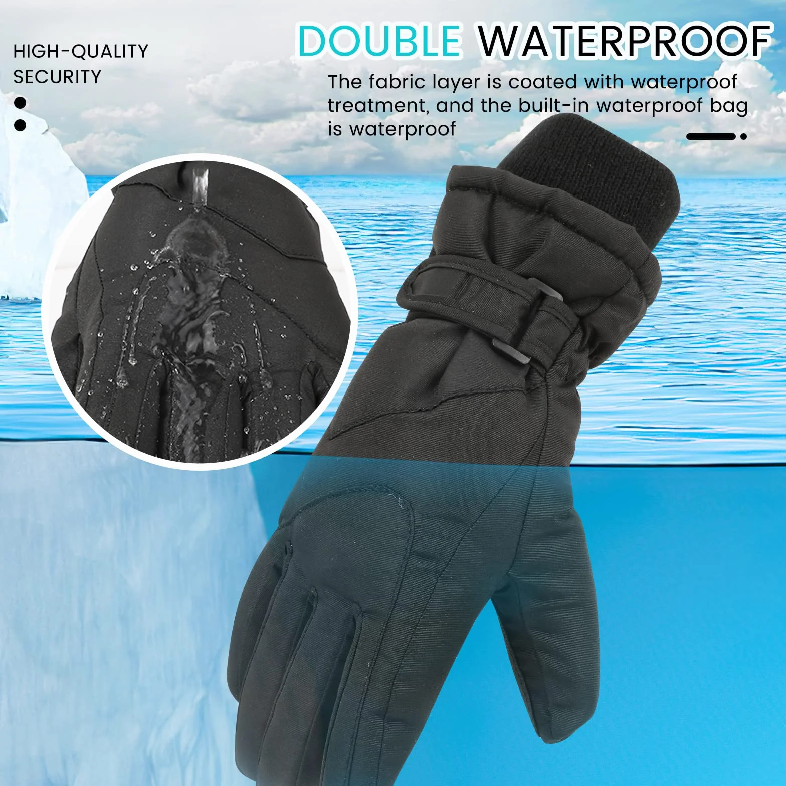 QKURT Gants de Ski pour Enfants garçons, Gants imperméables d'hiver Gants Chauds en Polaire Gants de Snowboard Anti-Neige Gants Thermiques isolés Gants pour Temps Froid