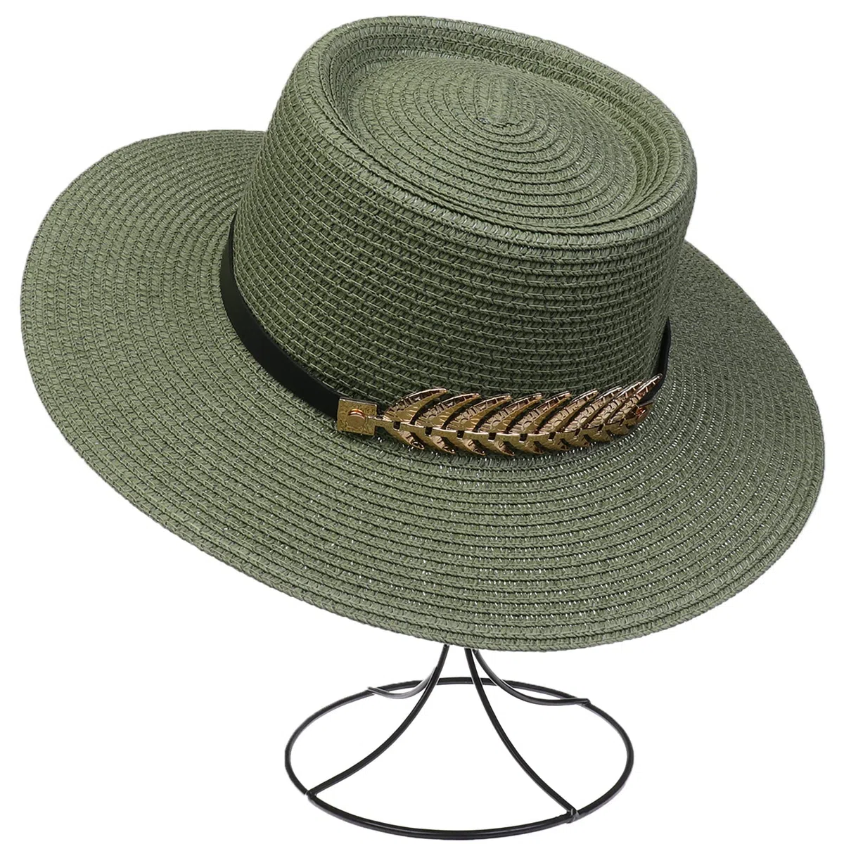 Femme Chapeau de Paille Panama Large Bord avec Boucle Capeline Eté Anniversaire Camping Plage
