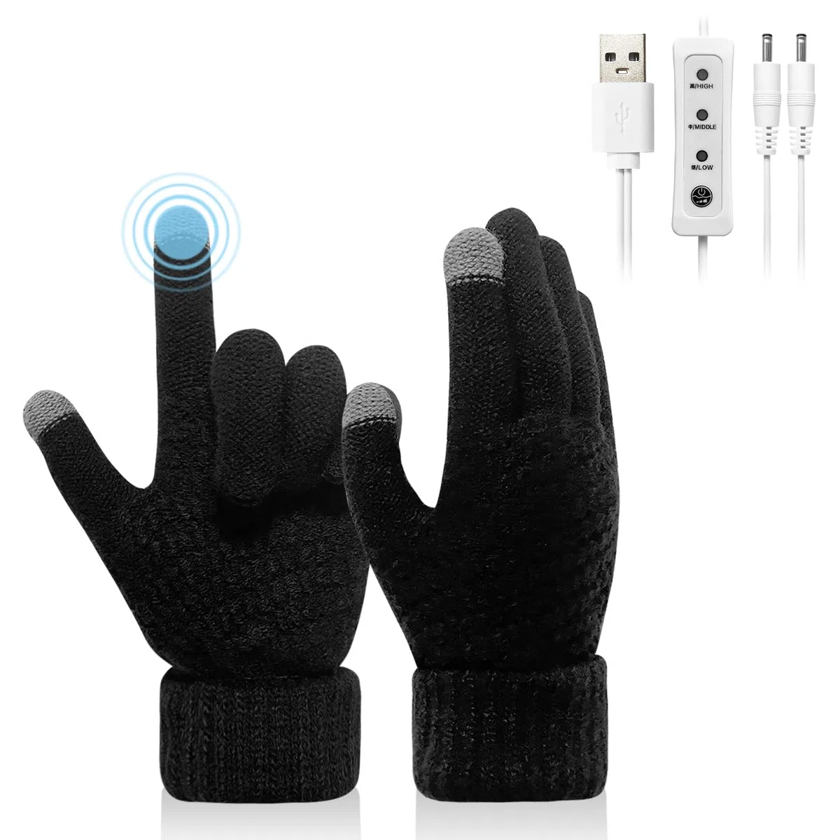 Gants chauffants USB pour Femmes Hommes Écran Tactile Plein Mains Gants Chauffants Hiver Chauffe-mains PC Chauffables Gants 3 Niveaux Contrôle De La Température Dames