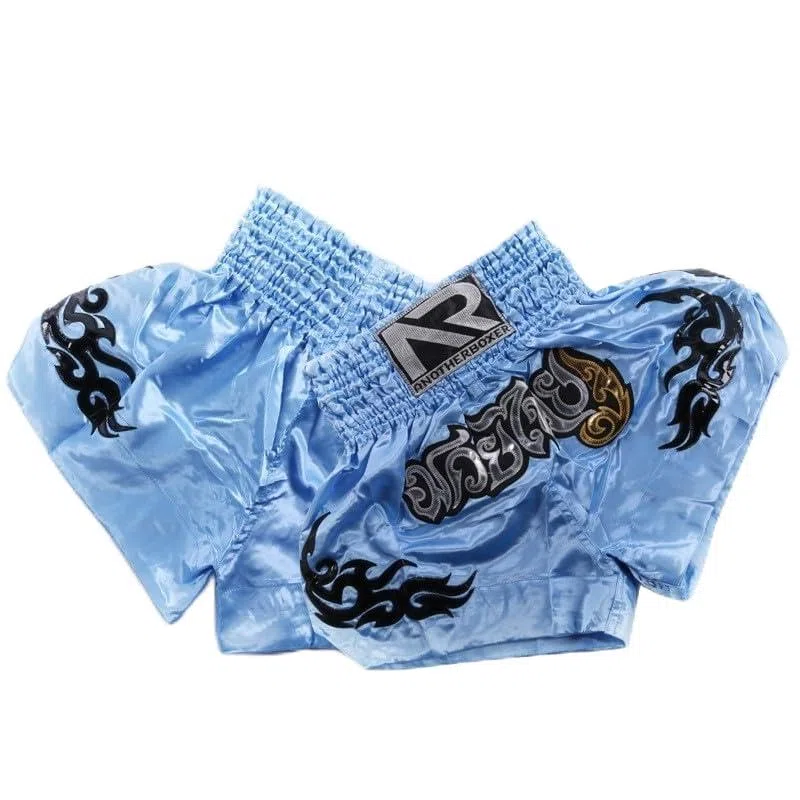 Anotherboxer Short de boxe, MMA Muay Thai, combat, pour homme et femme, taille élastique, respirant, kickboxing, en bleu clair, rouge, rose, blanc, noir