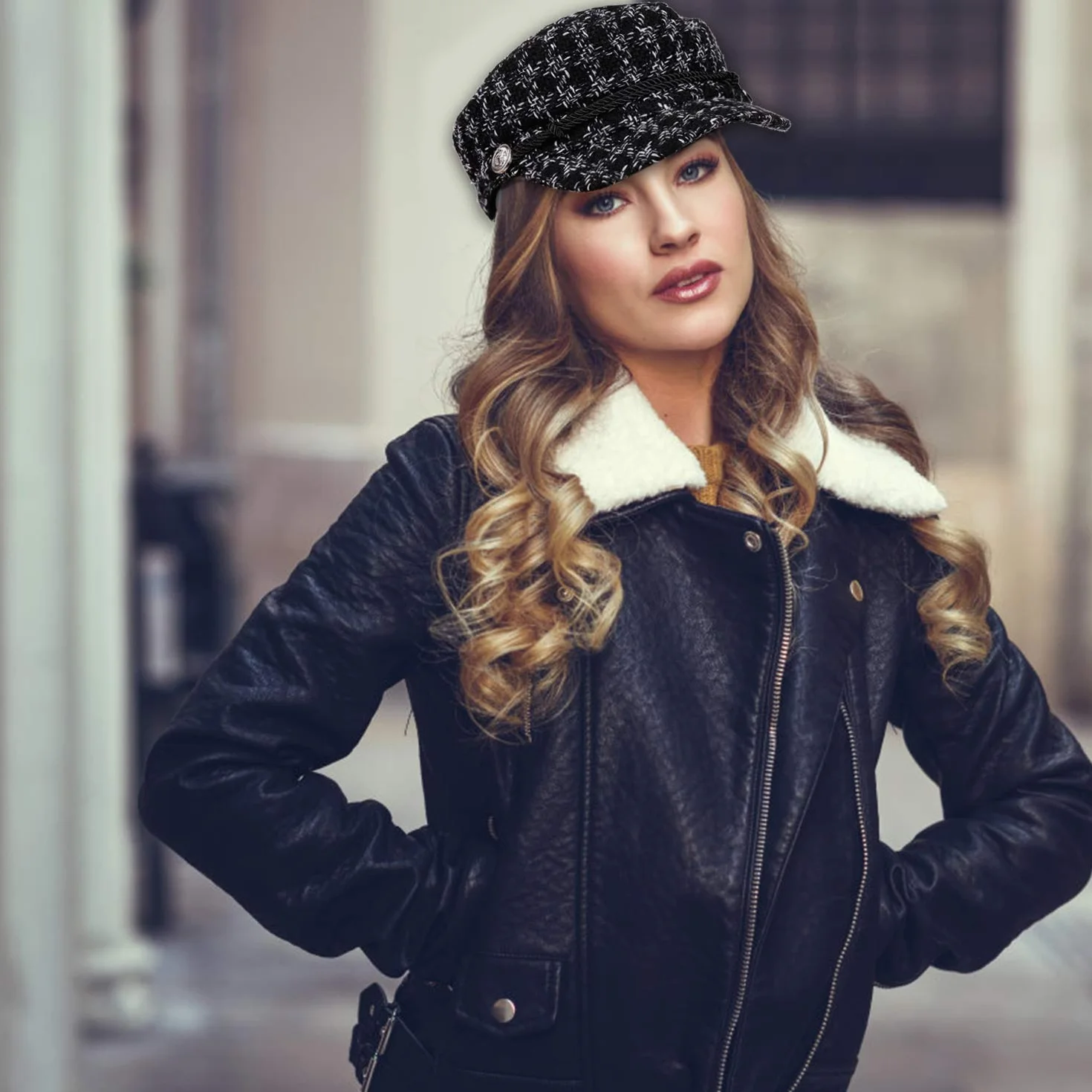 Béret Casquette Femme Mode Chapeaux Décontractée Rétro Élégant Chapeau Visière Casquette d'hiver pour Dame (M, 56-58cm), Noir, 1 Pièce