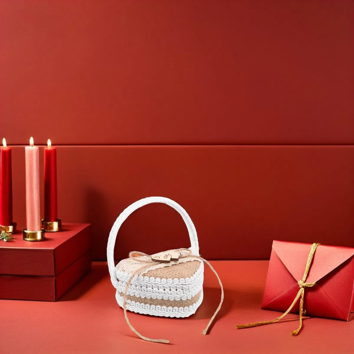 Toyvian Panier à Bagues avec Anse Portable en Toile de Jute Rustique Fait Main et Compact pour Jour de Mariage et Demoiselles D'honneur