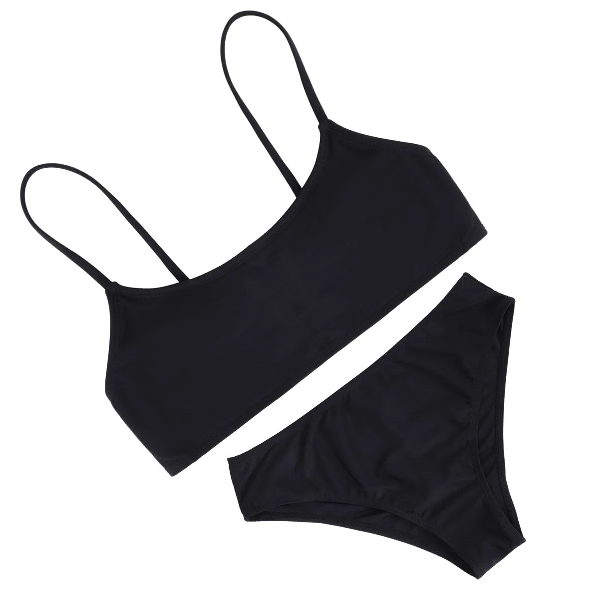 Maillot de bain solide 2 pièces pour filles avec bretelles croisées réglables pour adolescentes avec rembourrage de poitrine