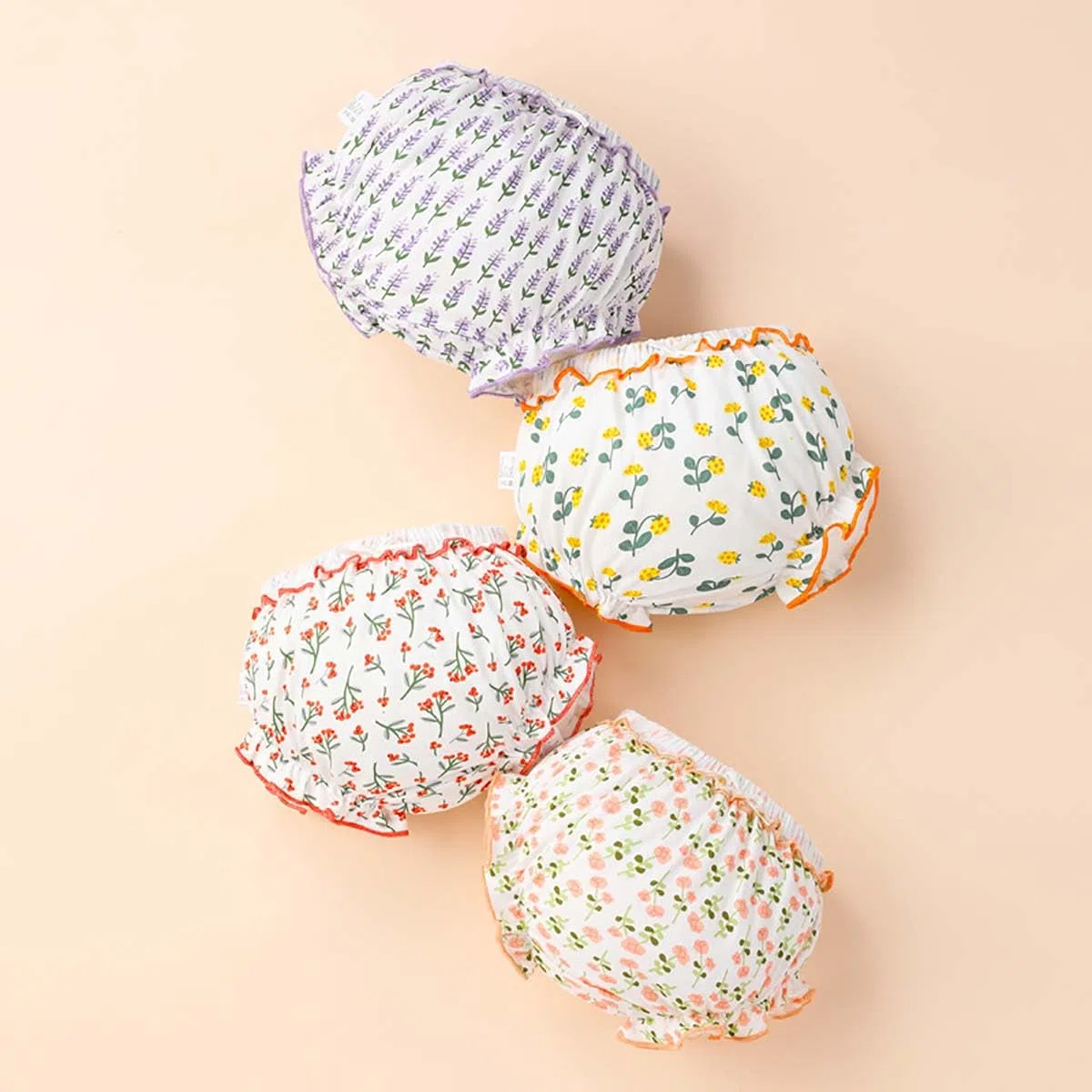 Lot de 4 Bloomer Bébé Fille Culotte en Coton avec Volants Princesse Short Couvre-Couche Mignon sous-Vêtements Souple Pantalon Respirant Volants Slips Elastique pour Tout-Petit Enfant 1-4 Ans