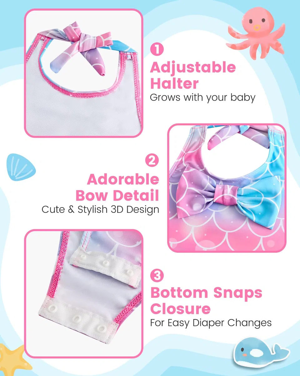 JiAmy Ensemble de bain pour nouveau-né fille avec joli chapeau sans manches Maillot de bain une pièce avec nœud papillon Maillot de bain d'été 0-24 mois