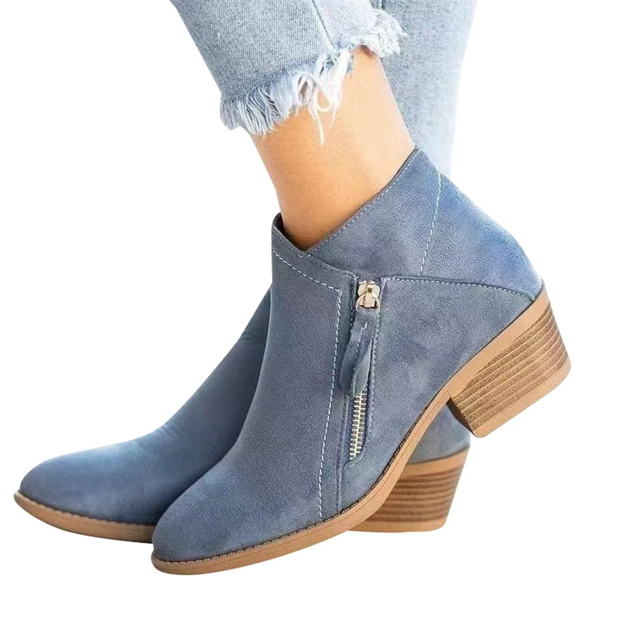 Generisch Bottines Chelsea élégantes pour femme - Avec talon élégant - En daim - Avec fermeture éclair - Bottes de travail basses - Couleur unie - Confortables - Bottes de loisirs