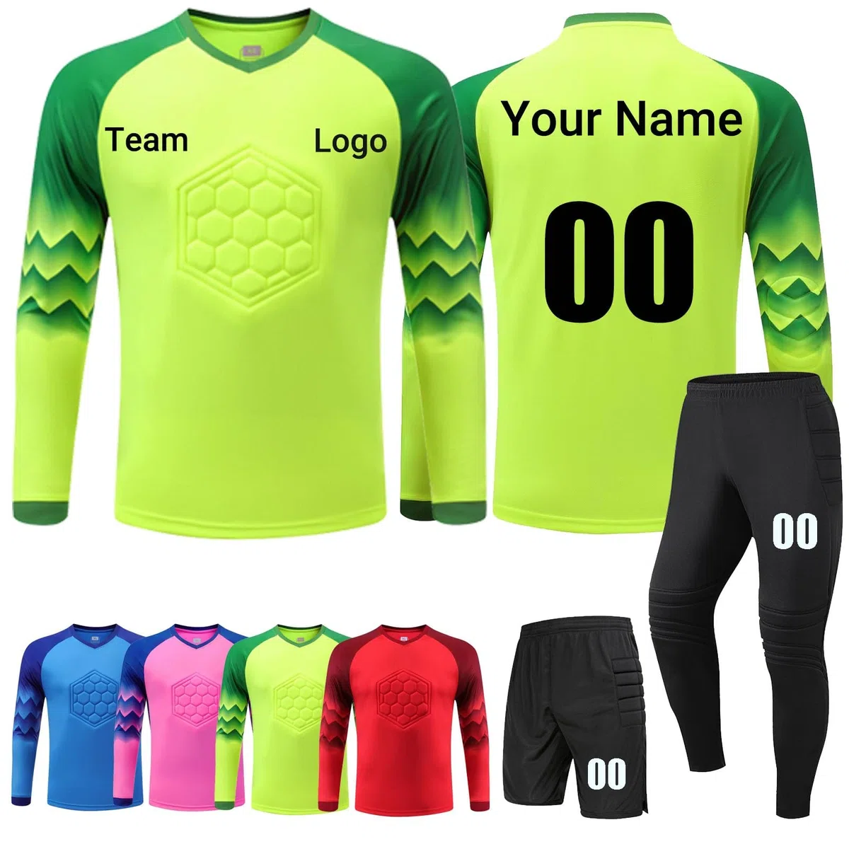 Maillot Football Personnalisé Personnalisez LeMaillots de Gardien de Football Garçon Personnalisés,Maillot de Foot Gardien Adulte Enfant Personnalisé avec Logo Nom de L'équipe(Green)