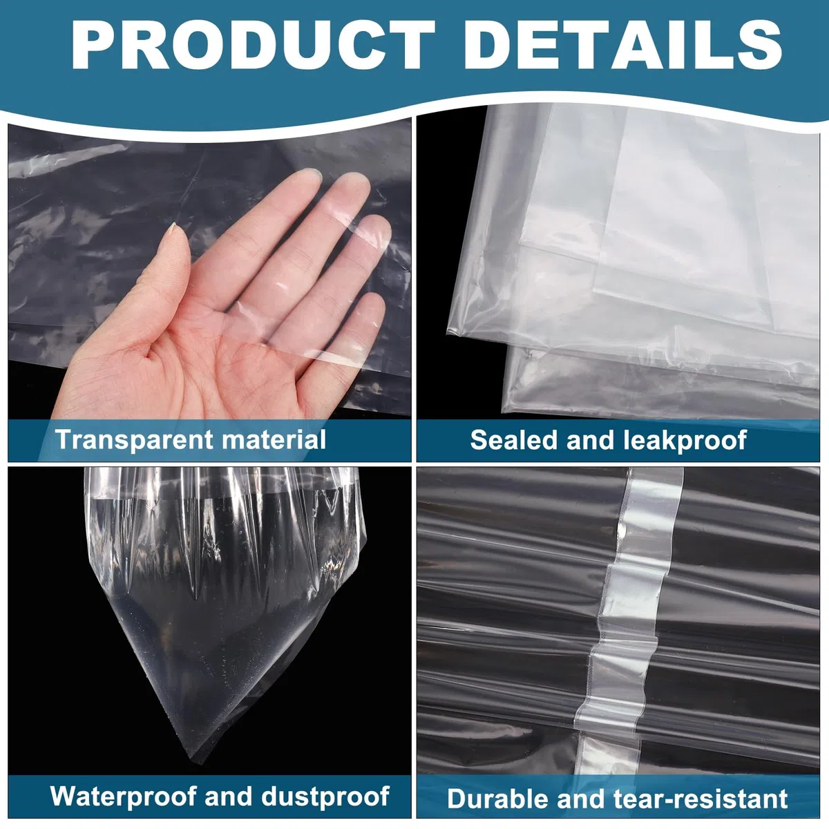 Lot de 10 Sacs de Rangement Extra Larges en Plastique Transparent 90 x 120 cm Grand Sac de Rangement de Grande Capacité pour Bagages Valises Meubles Couettes Arbre de Noël Chaises Vélos