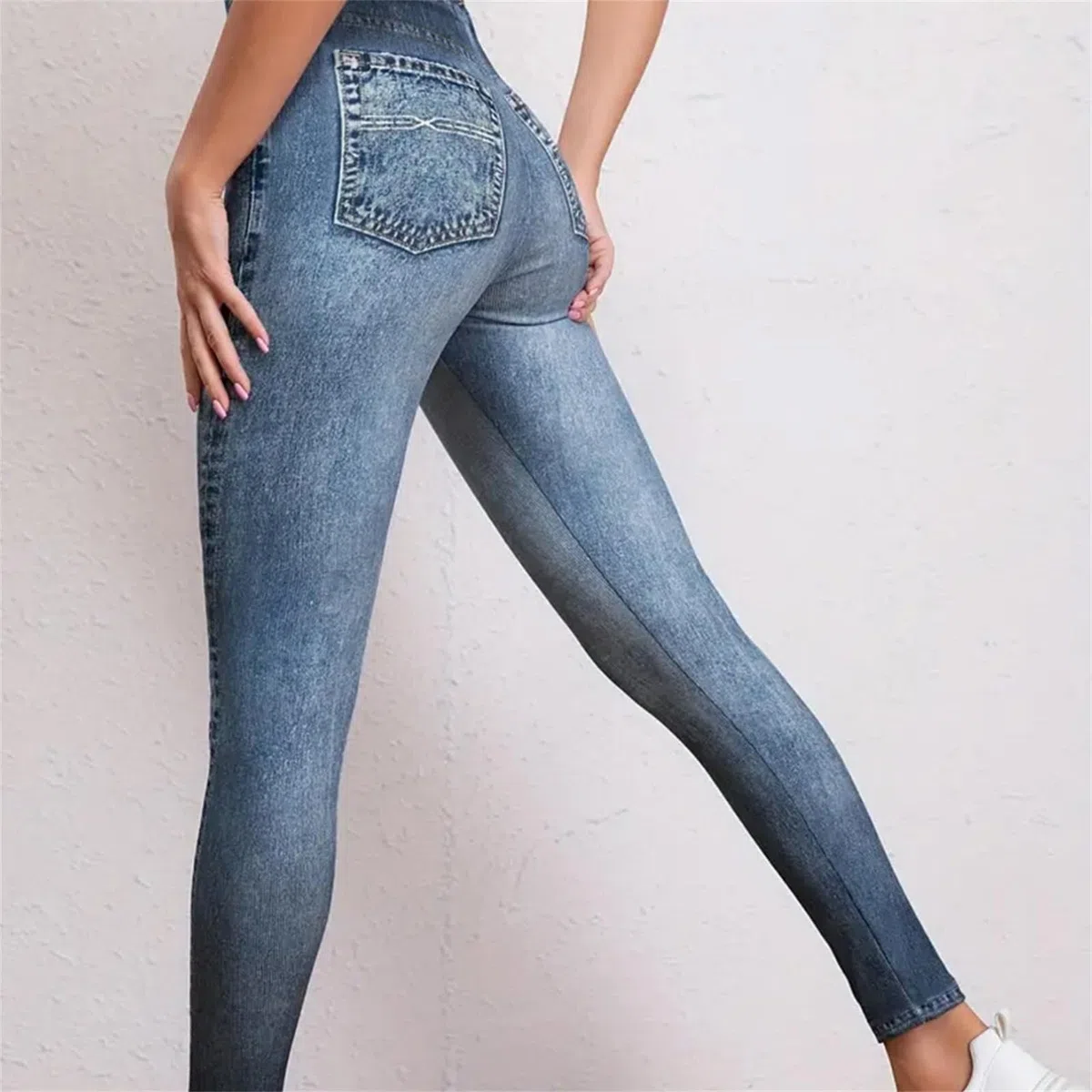 Legging aspect jean pour femme - Taille haute - Jeans élastique - Pantalon long skinny - Pantalon de yoga - Pantalon de fitness - S-2XL