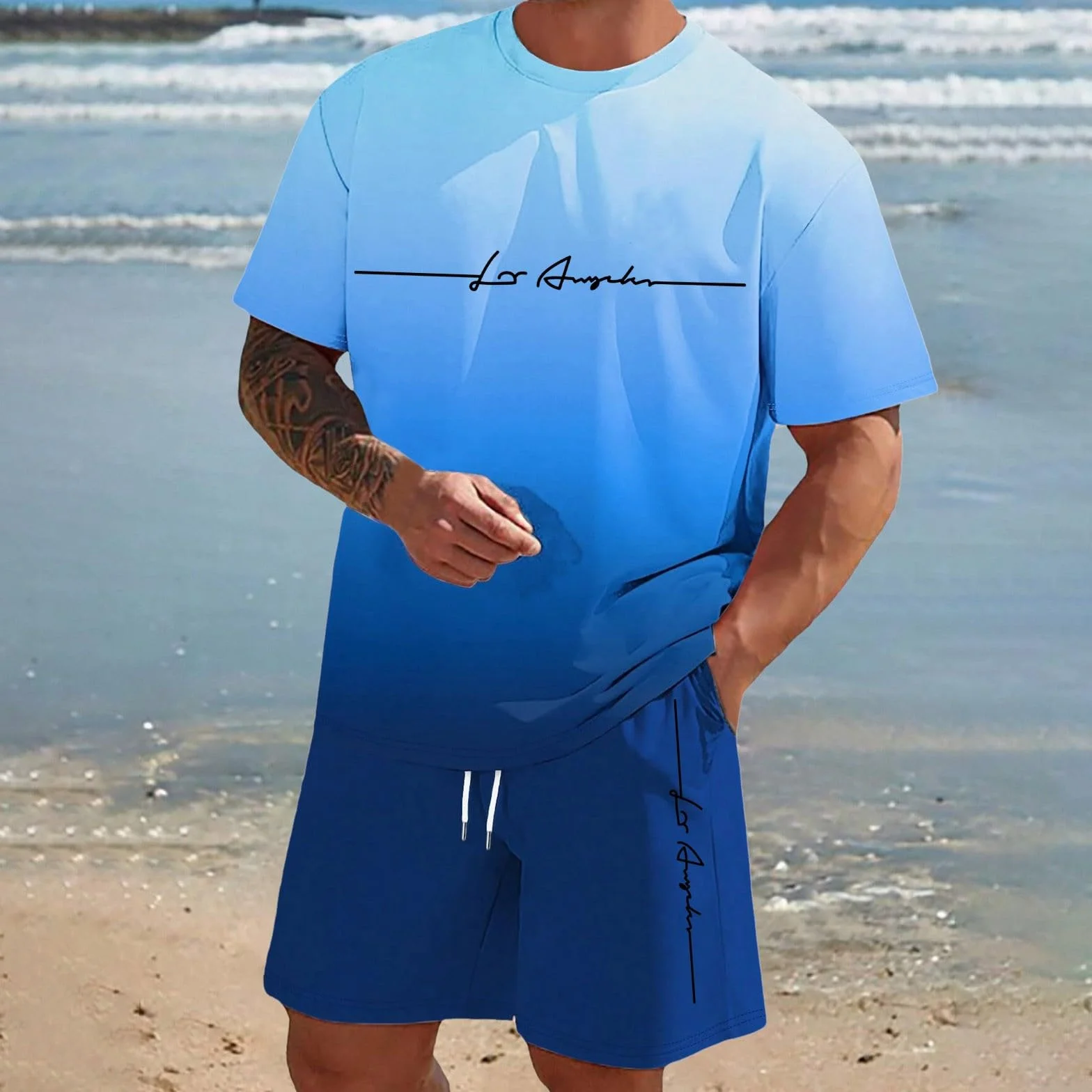 Ensemble Short Tee Shirt Homme Sport Ensemble Homme Ete Chic, Court Taille Elastique Survetement Sportswear Manches Courtes Respirant Tenue Chemise Bermuda Baggy 2 Pièce Jogging S-6Xl Taille Unique