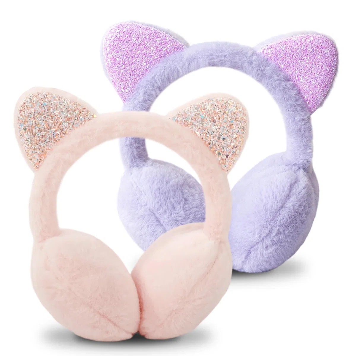 Cache-Oreilles Enfant, 2 Pièces Cache Oreille Fille Peluche Mignon Chauffe Oreilles Ajustables Paillettes Coupe-vent Chauffe-Oreilles pour Hiver Activités de Plein Air