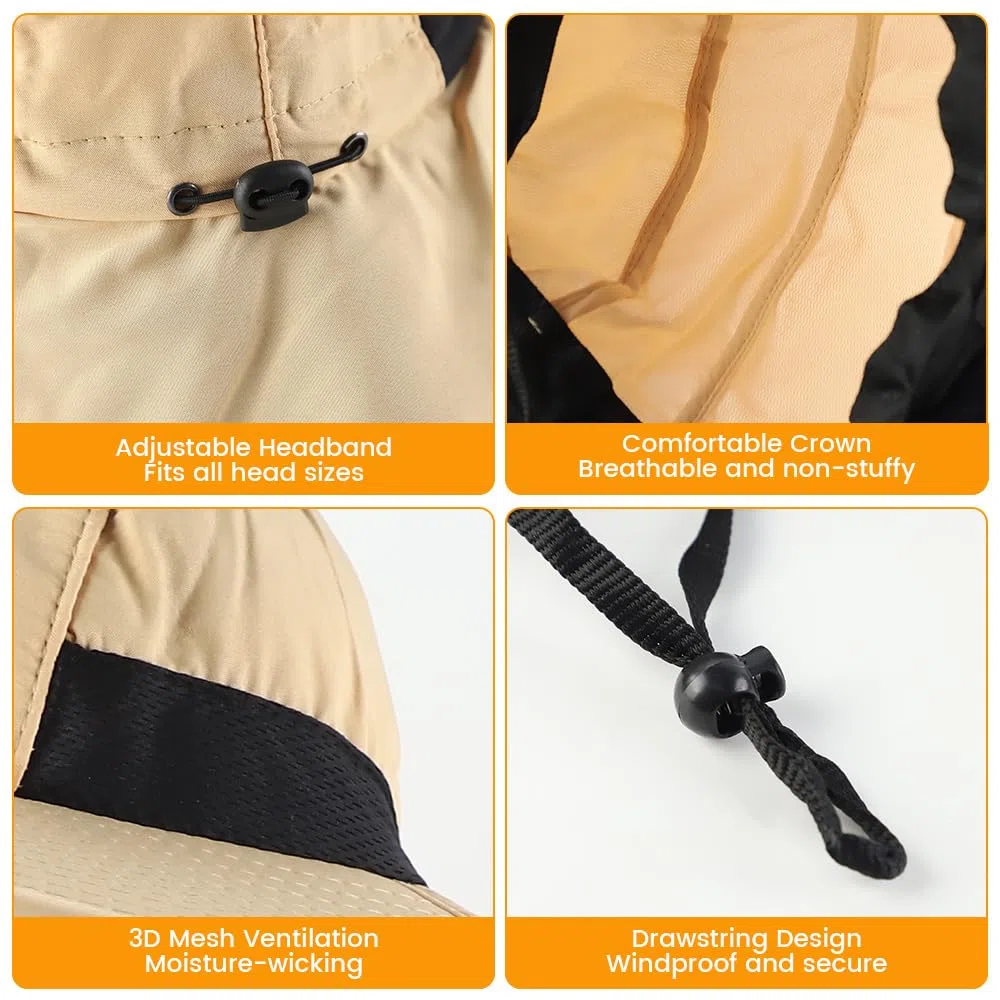 Chapeau Anti UV Homme, Chapeau de Brousse, Taille Universelle, sans Distinction de Sexe, Large Bord, pour la Randonnée, Équitation, Plage de Sable, Pêche (Beige)