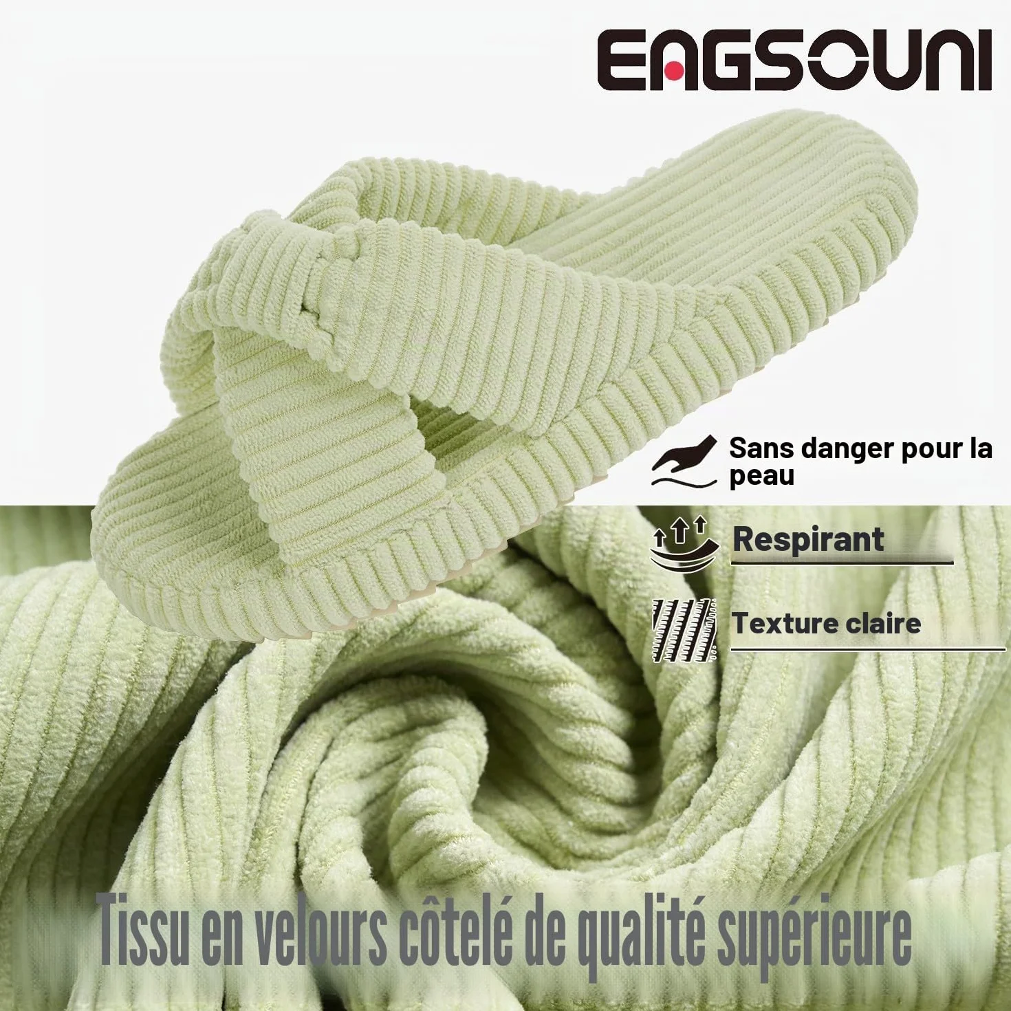Eagsouni Pantoufles Femme Large Mousse à Mémoire Chaussons Confortable Cord Bandes Croisées Bout Ouvert Chaussures Antidérapantes Slippers