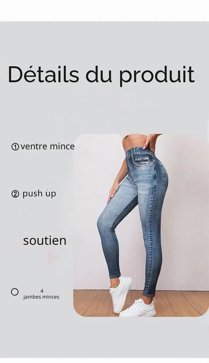 Legging aspect jean pour femme - Taille haute - Jeans élastique - Pantalon long skinny - Pantalon de yoga - Pantalon de fitness - S-2XL