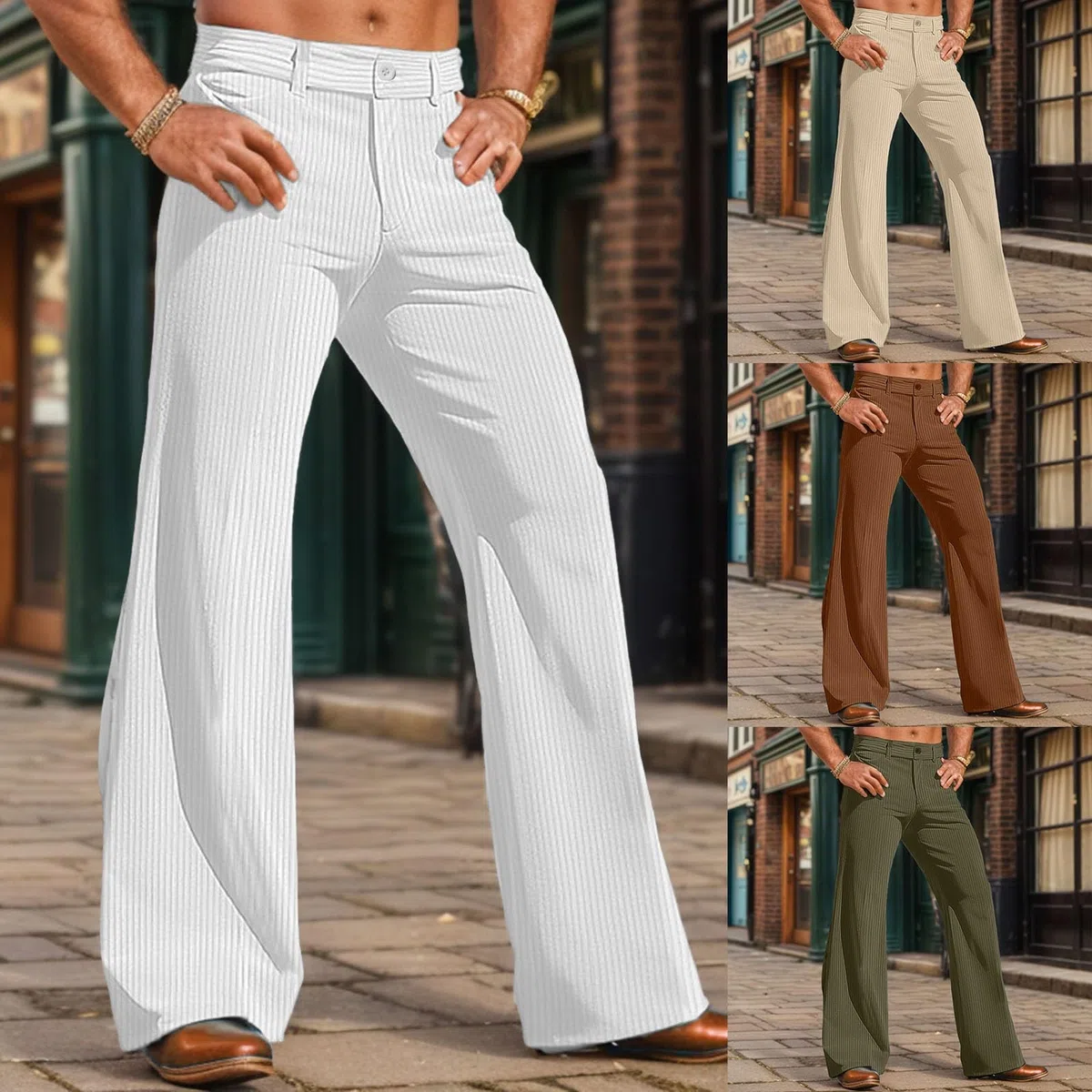 Pantalon évasé en velours côtelé pour homme - Style rétro des années 70 - Pantalon de danse Corduroy - Carnaval - Tenue disco - Clubwear - Pantalon hippie - Pantalon évasé - Coupe ajustée