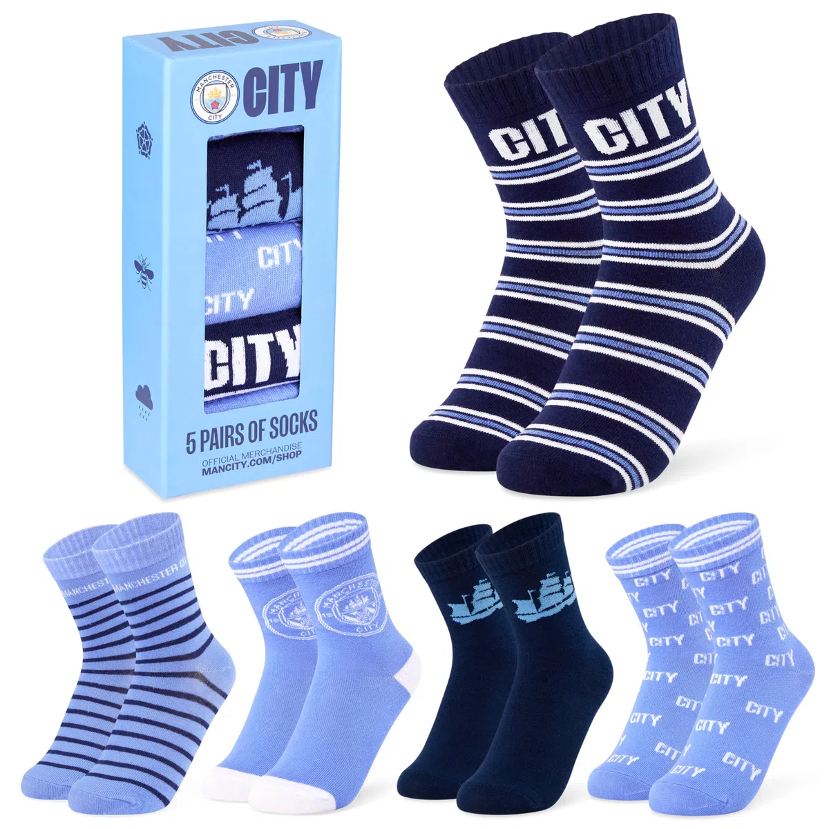 Manchester City FC Chaussettes Garçon - Lot de 5 Paires de Chaussettes Enfant Douces et Respirantes