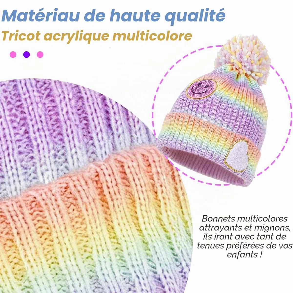 PinkSheep Bonnet d'hiver chaud pour filles avec accessoires décoratifs, bonnet tricoté doux au toucher pour enfants de 4 à 14 ans, accessoires tendance pour filles