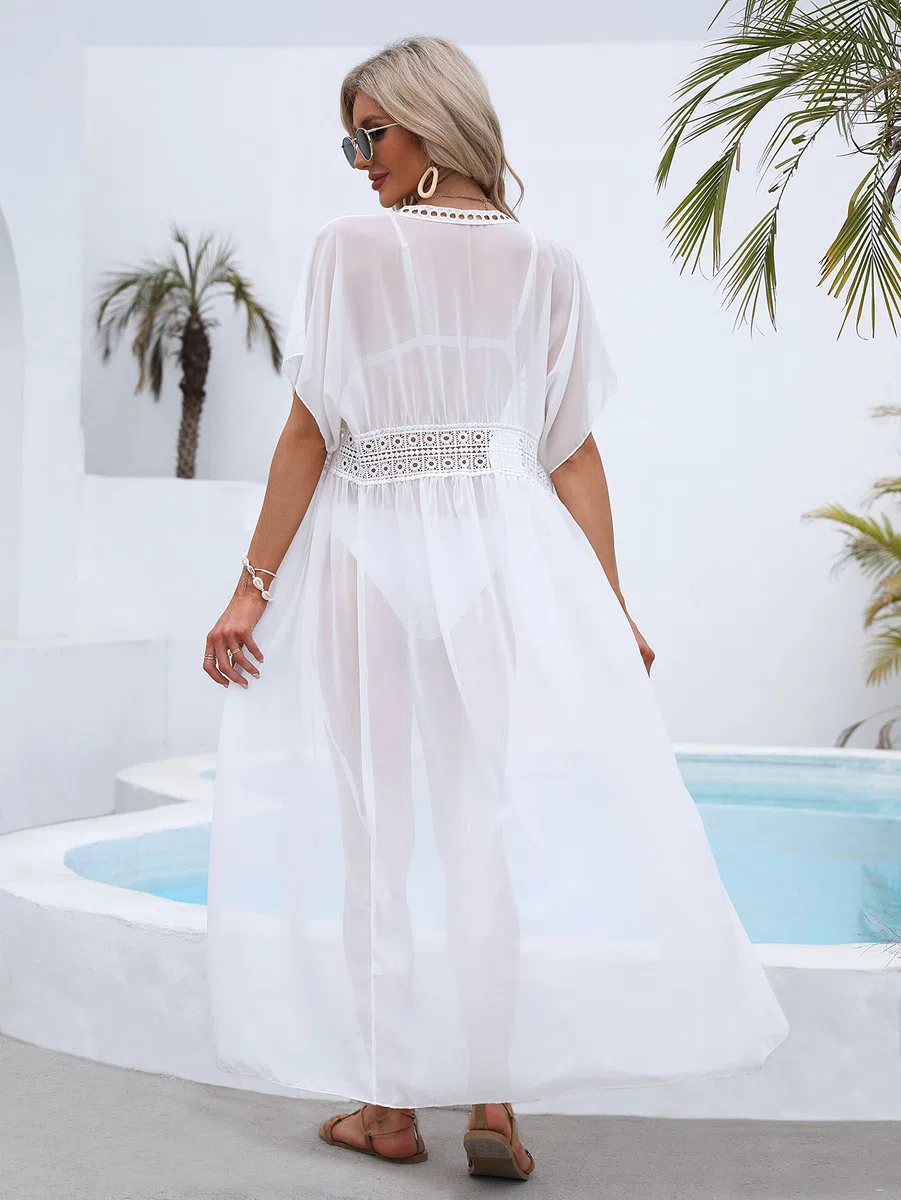 Robe de Plage Femme Kimono Long de Plage Cache Maillots de Bikini en Mousseline Maillot de Bain Cover Up Sexy Beach Bikini Cover Up