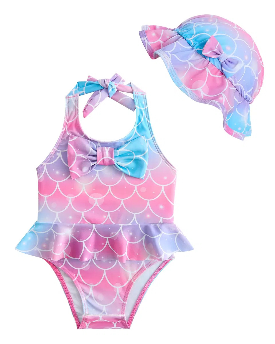 JiAmy Ensemble de bain pour nouveau-né fille avec joli chapeau sans manches Maillot de bain une pièce avec nœud papillon Maillot de bain d'été 0-24 mois