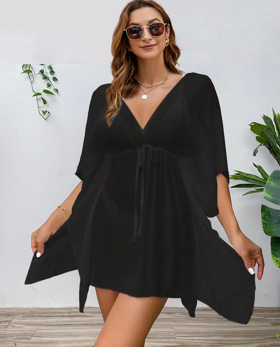 Robe de Plage Femme Été Cache Maillot de Bain V-Cou Bikini Cover Up Élastique Couvrir Kimono Tunique Plage Transparente à Cache Cover Up Mode Vêtement de Plage