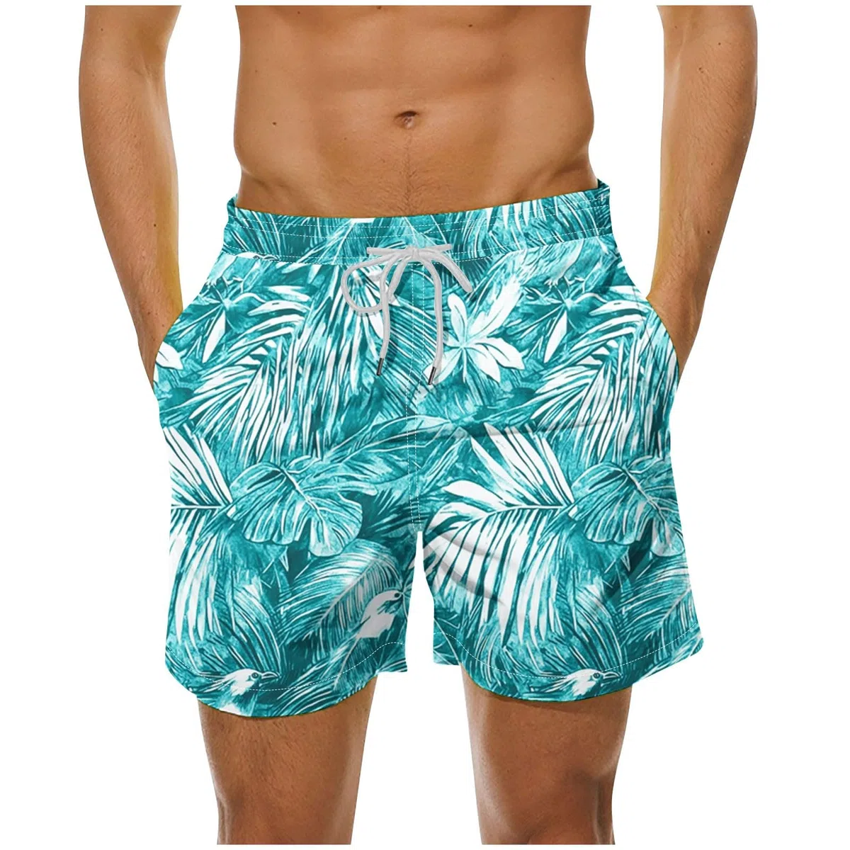 Short de bain de plage pour homme - Short hawaïen léger et respirant - Longueur genou - Confortable - Avec poches - Cordon de serrage - Taille élastique - Taille S à 5XL